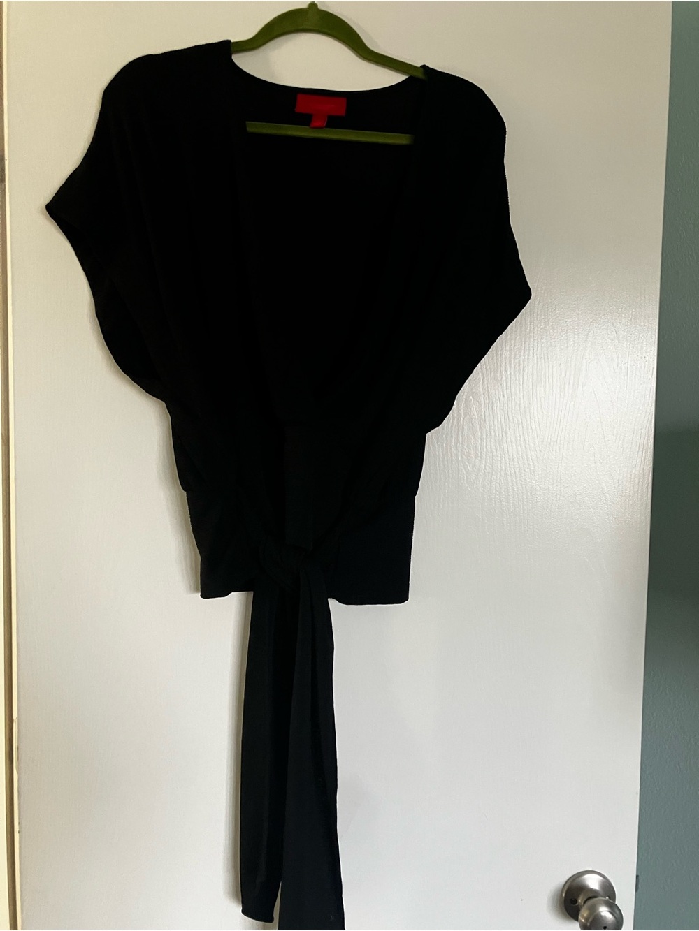 NWOT-Jennifer Lopez Black Wrap Tie Waist Blouse XL Flowy Draped